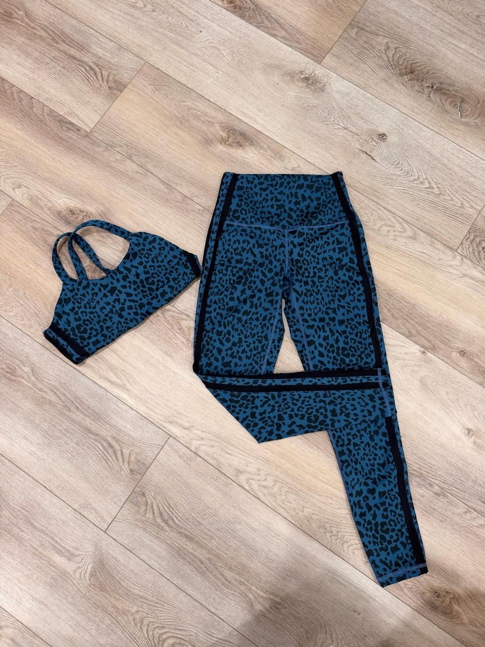 Women's Teal Leopard Print Sports Bra and Leggings Set